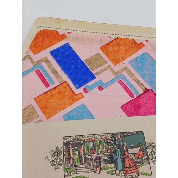 Antique Unused Christmas Greeting Card Victorian Couple House Child Hand Colored - Picture 3 of 6